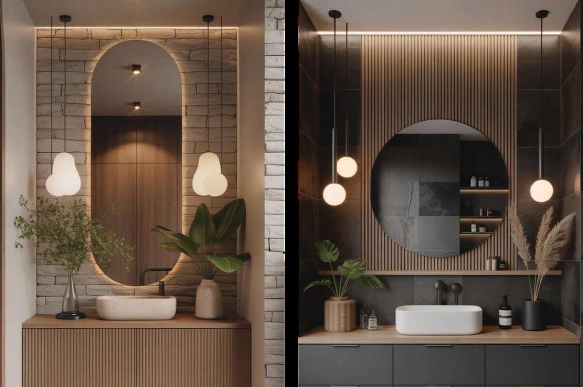 Full home interior, bathroom vanity with laminate finish